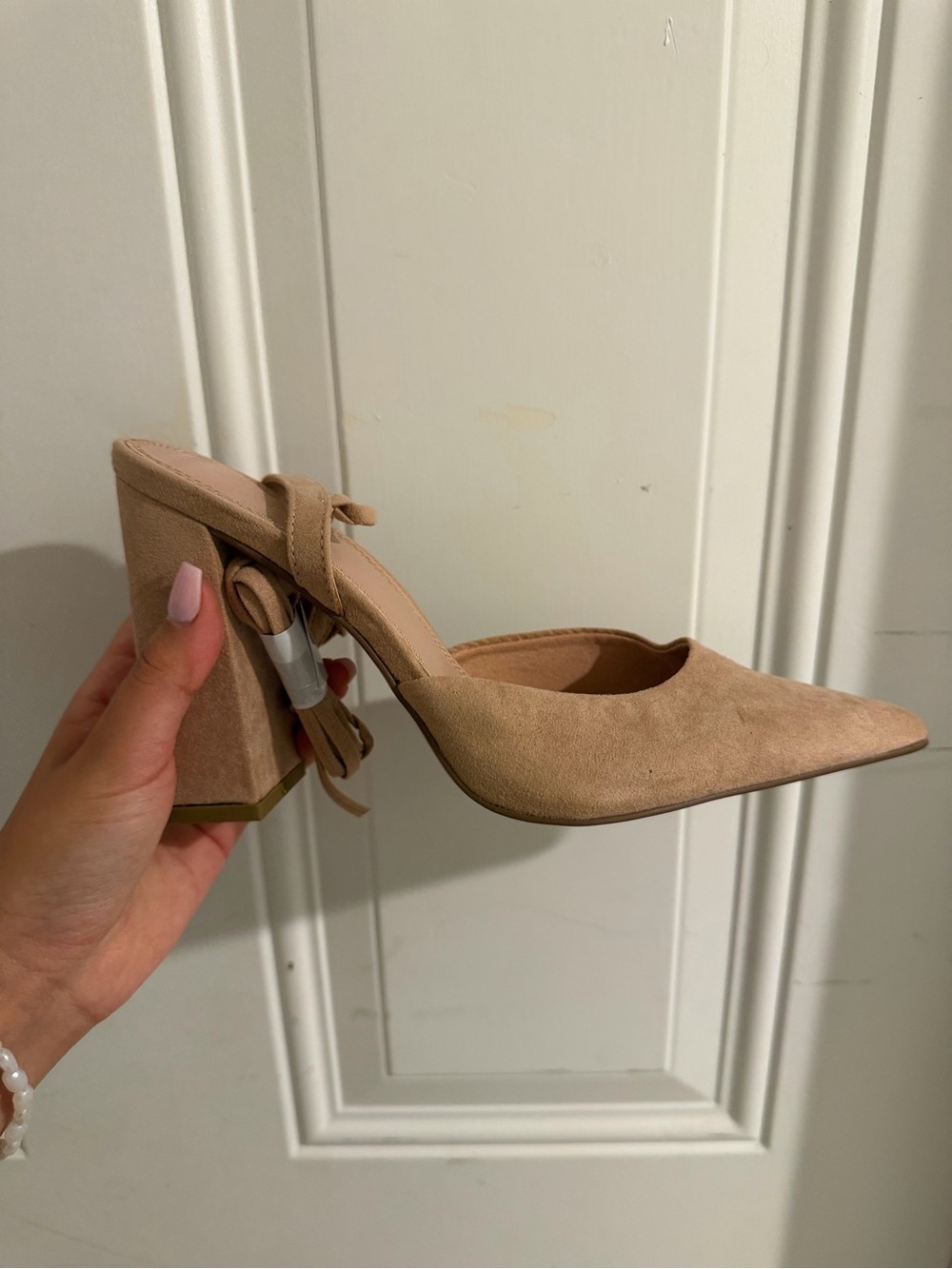 ASOS Suede Pointed Block Heel Mule in Tan